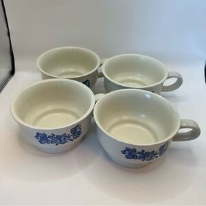 Lot 4 PFALTZGRAFF Yorktowne Flat Coffee Soup Mug Bowl Handle 7-1 Blue Floral VTG